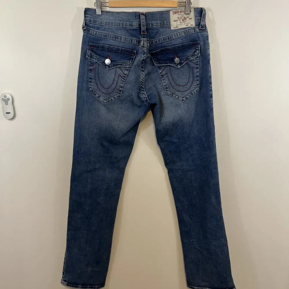 True Religion Ricky Jeans Mens 34 Medium Wash Relaxed‎ Straight Denim